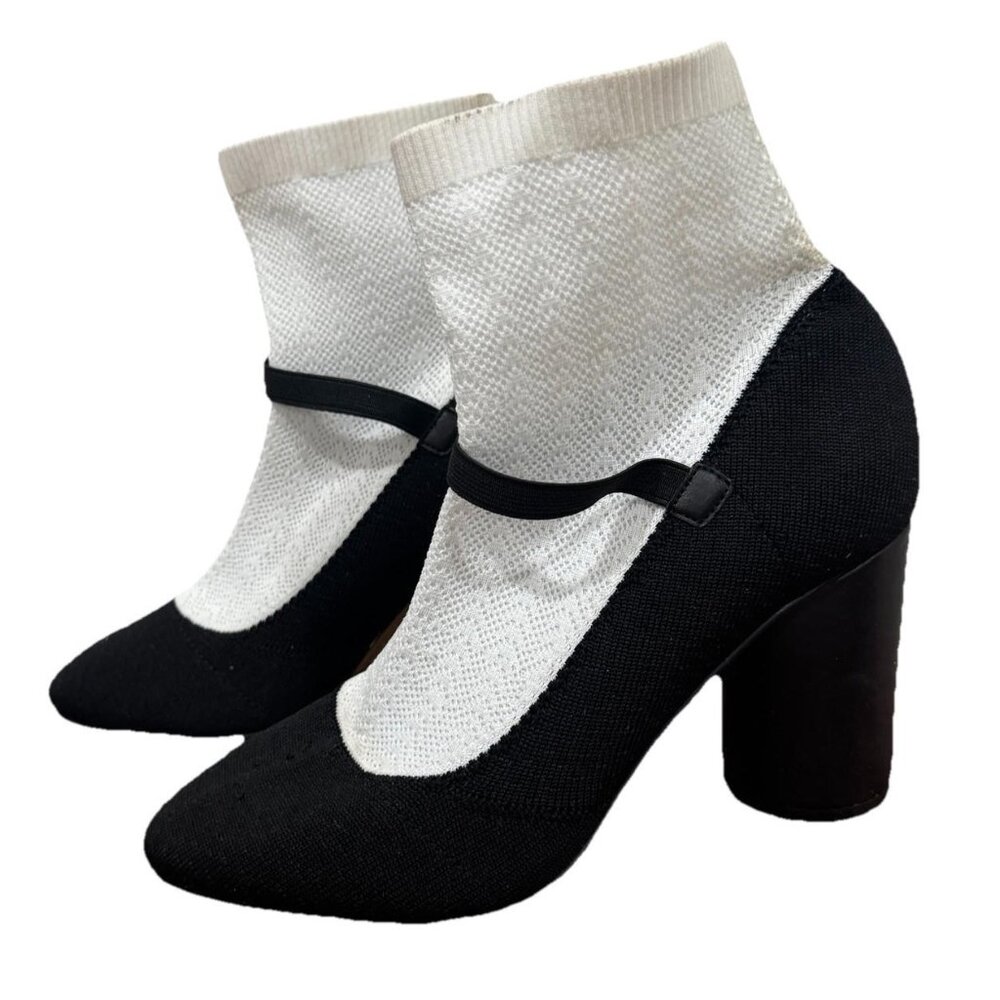 Women’s Katy Perry shoes Heel Sock Boots Size 6.5 Black White‎ RARE